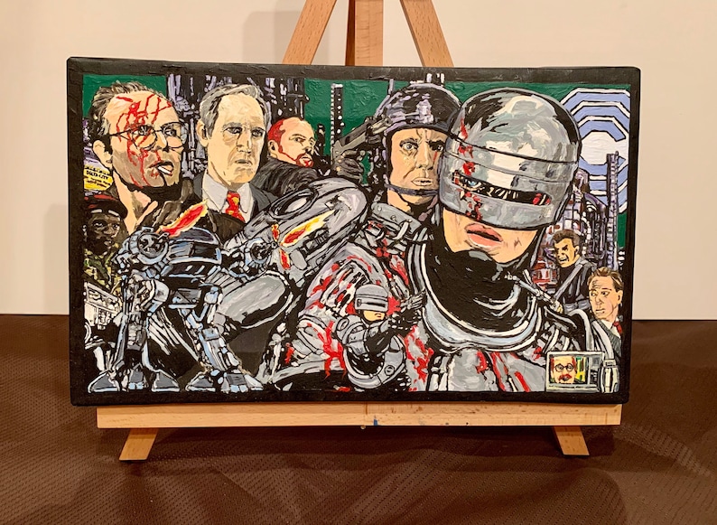 ROBOCOP  Hand Painted   Acrylic on Stretched Canvas   11\u201d x 18\u201d