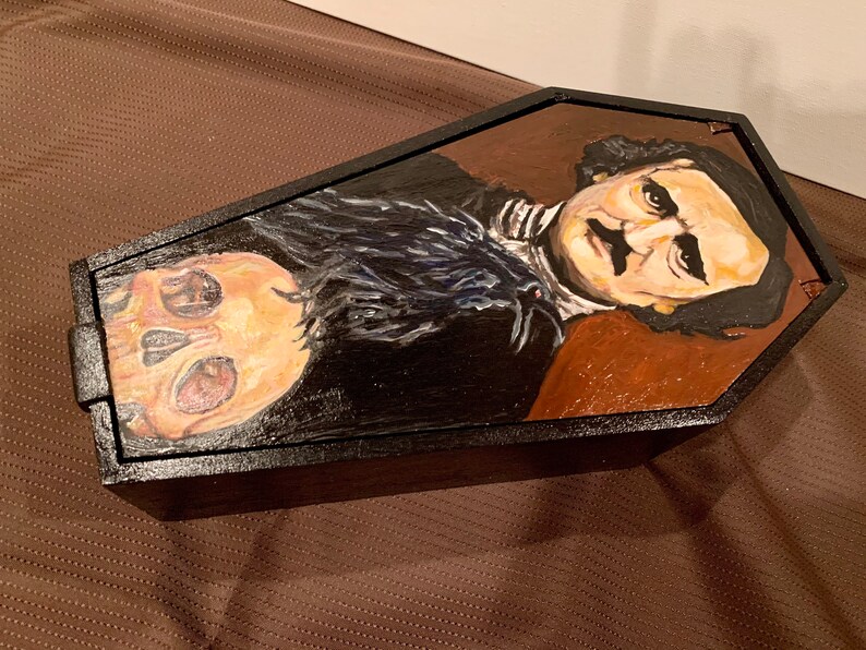 Edgar Allan Poe Hand Painted JewelryTrinket Box Acrylic Paint on Wood 11\u201d Tall x 7\u201d Wide x 3 Deep