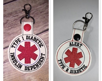 Diabetic Medical Alert Keychain: Type 1, Type 2, Insulin Dependent a must have for Purse, Vehicle,
