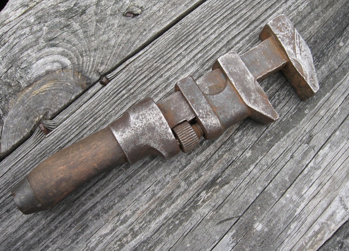 Small vintage pipe wrench old tool adjustable monkey girard pa Etsy