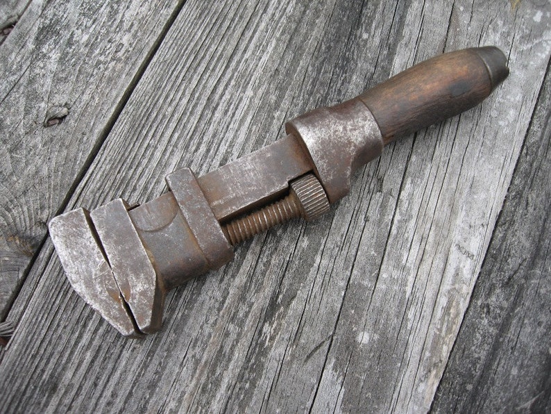 Small vintage pipe wrench old tool adjustable monkey girard pa Etsy