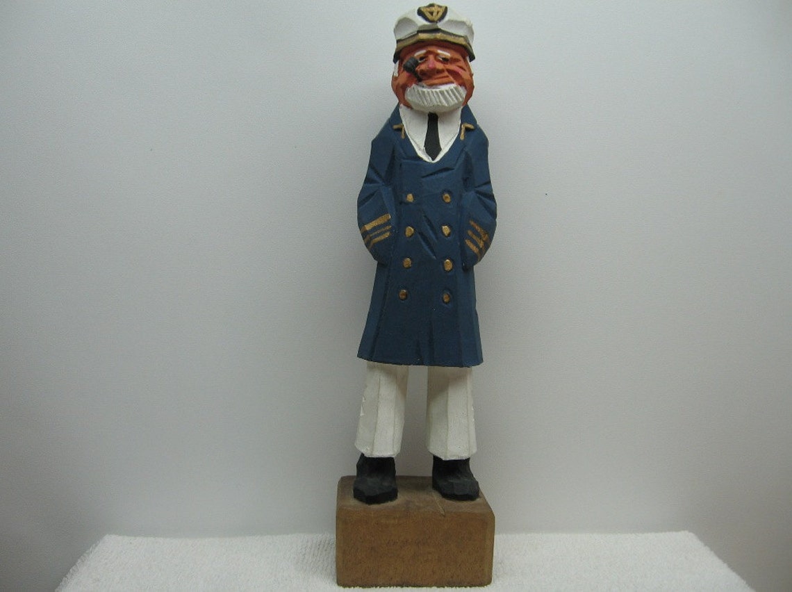 Wood sailor carved statue captain figurine navy sea nautical Etsy