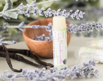 Lavender Vanilla Lip Balm, Organic Lip Balm, Lavender Chapstick, Shea Lip Butter Balm, Lip Butter, Kid safe, Stocking Stuffer, Gift for Her