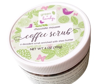 Chocolate Mousse Coffee Scrub, Cellulite Fighting Body Polish. Vegan. Edible. Made with Organic Sugar & Oils.