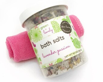 Pampering Lavender Bath Salts. Valentines Day. Botanical blend of Chamomile, Lemongrass, Rose, Orange, Passion Flower, Lavender. Spa Gift.