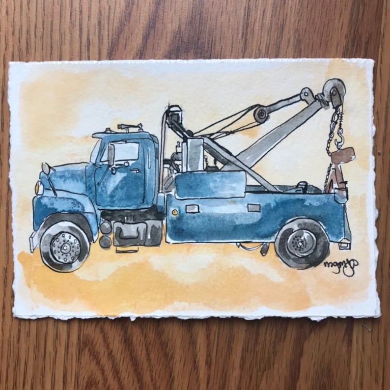 Tow Truck Original Ink Painting Etsy