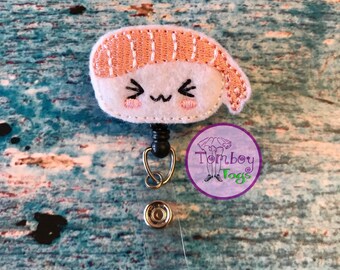 Kawaii Shrimp sushi pin or badge reel ID holder