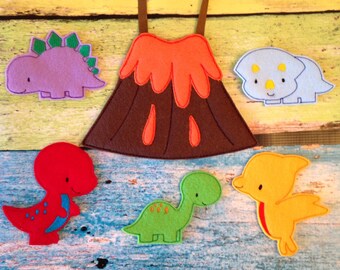 Dinosaur finger puppets and volcano bag