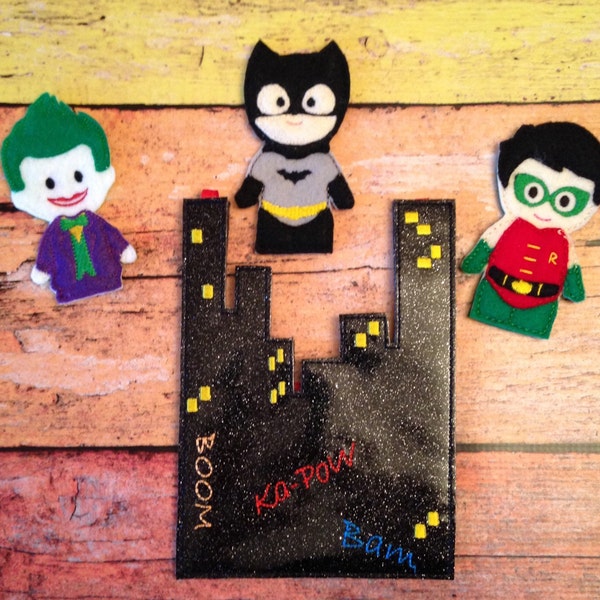 Bat hero inspired finger puppet set