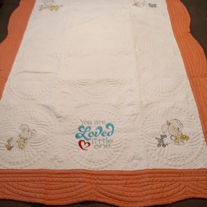New Born Baby Quilt embroidered with baby bunny/Heirloom Baby Quilt/Baby Quilt/Baby Shower Gift, Personalized baby gift