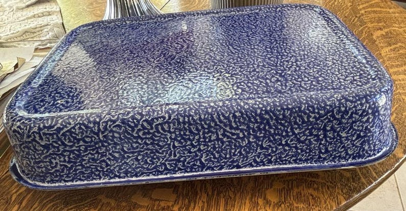 Rare Pattern Blue and White Graniteware Oblong Baking Pan 11 X 16 With ...