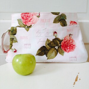 Cartera de mano para mujer, monedero pequeño, bolso de mano, regalo para el Día de la Madre, cartera de algodón con estampado de rosas de París, monedero para mujer, monedero inspirado en París, monedero de tela