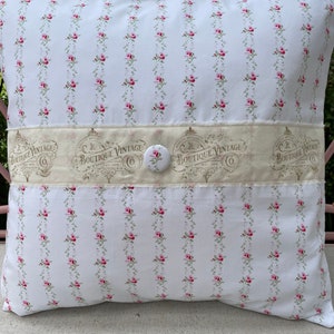 French Country Pillow Cover, Romantic and Shabby Chic Pink Rose Fabric Pillow, Cottage Home Decorative Pillow Cover, Paris Inspired Pillow