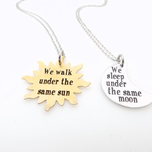 Long Distance Set of 2 Necklaces Celestial Sun and Moon Themed makes a great gift for couples, best friends, Girlfriend or Boyfriend image 5