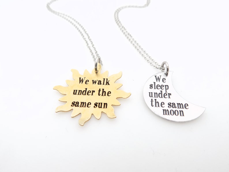 Long Distance Set of 2 Necklaces Celestial Sun and Moon Themed makes a great gift for couples, best friends, Girlfriend or Boyfriend image 5