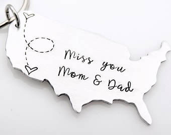 Long Distance Parents Gift - USA Map Keychain - Miss you Mom and Dad
