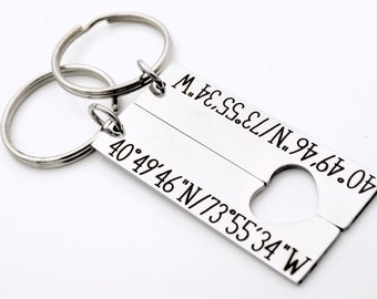 Custom Coordinates Keychains - Matching Set of 2