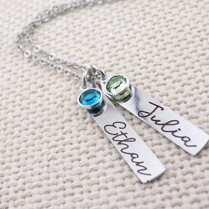 Mother or Grandma Custom name and birthstone dainty bar necklace