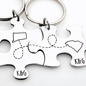 Long Distance States Map USA Relationship Love Best Friends Family BFF matching set puzzle piece couples his her ldrship gift keychain