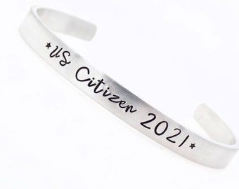 Customize this American Citizen gift.  Handstamped Adjustable Cuff.