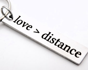 Love is Greater than Distance Keychain - Gift for her or him - Couples Gift - Long distance Anniversary or Friendship Gift