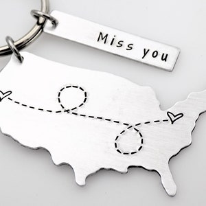 Long distance gift for girlfriend boyfriend couples anniversary going away gift for her or for him state usa keychain with custom tag gift image 7