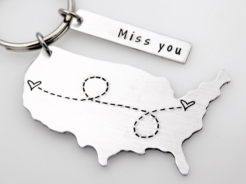 Long distance gift for girlfriend boyfriend couples anniversary going away gift for her or for him state usa keychain with custom tag gift image 7