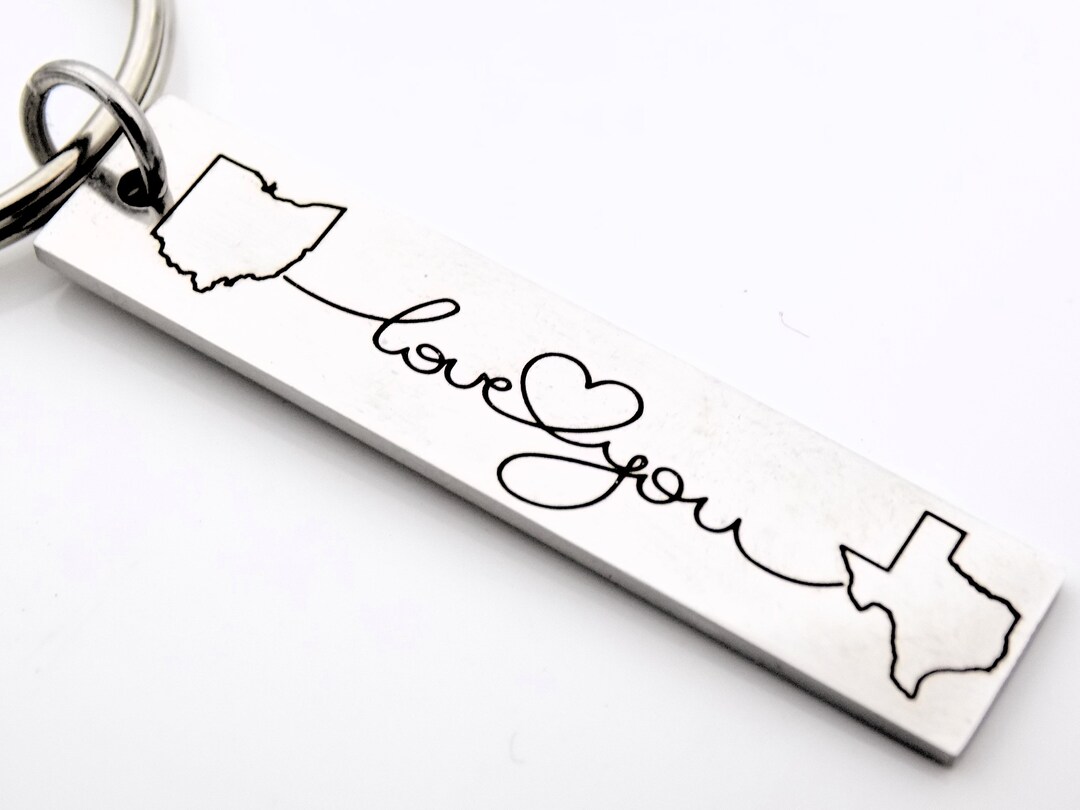 Custom Long Distance Keychain Love You Connecting Your 2 Locations ANY