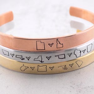 Custom long distance Cuff - Choose your metal and your locations