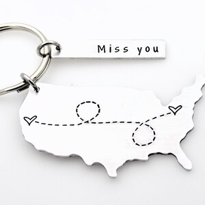 Long distance gift for girlfriend boyfriend couples anniversary going away gift for her or for him state usa keychain with custom tag gift image 3