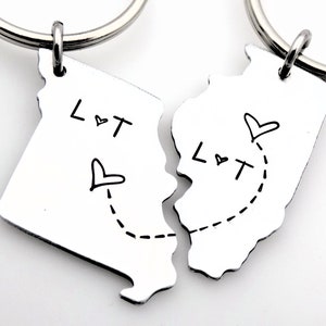 Long distance state keychain gift, USA state to state, couples living apart, going away gift, college student moving, sibling long distance