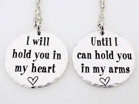 Long Distance Relationship Laser Engraved Jewelry Set I Will Hold You In My Heart Ldr Going Away Love Going Away Gift Deployment Matching
