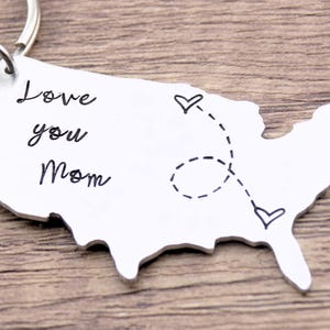 Long Distance Mother Gift - Love you Mom Large USA Keychain custom with your 2 states