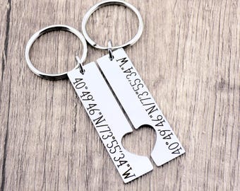 Custom Coordinates Keychains - Matching Set of 2