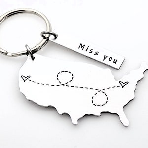 Long distance gift for girlfriend boyfriend couples anniversary going away gift for her or for him state usa keychain with custom tag gift image 1
