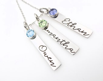 Mother or Grandma Custom name and birthstone dainty bar necklace