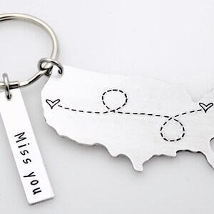 Long distance gift for girlfriend boyfriend couples anniversary going away gift for her or for him state usa keychain with custom tag gift image 6