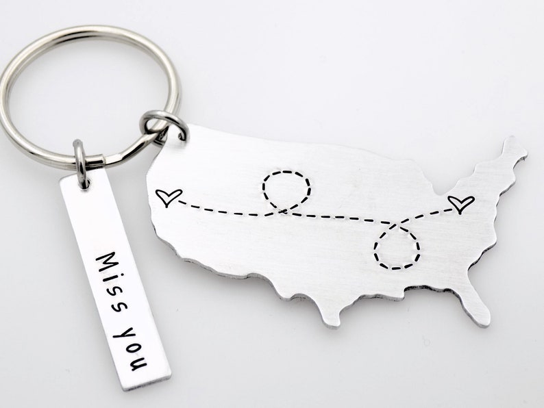 Long distance gift for girlfriend boyfriend couples anniversary going away gift for her or for him state usa keychain with custom tag gift image 6