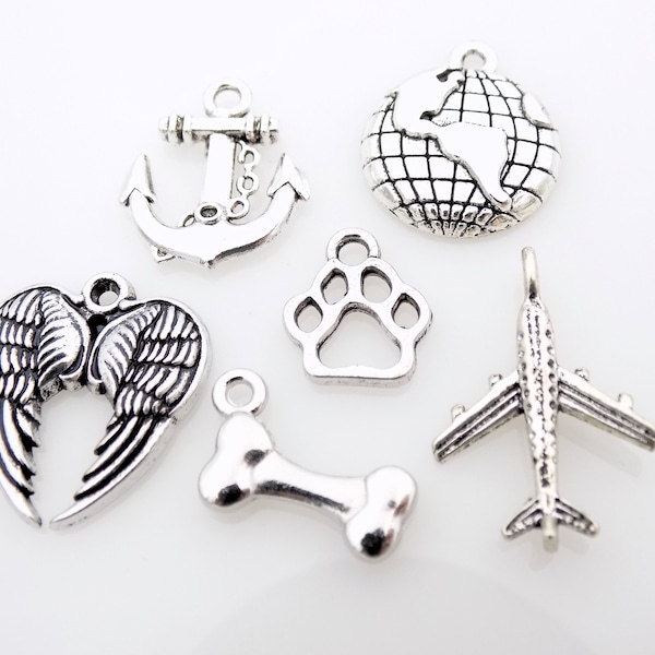 Add a charm - Wings, Paw, Dog Bone, Anchor, Plane, Globe