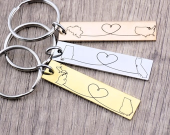 Custom with ANY two locations, Countries, States, Provinces - Laser marked Long distance family, couples, best friends makes a perfect gift