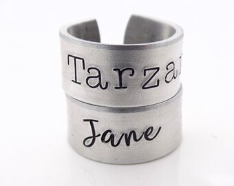 Couples Gift Set of 2 Matching Rings, makes a good Anniversary or Romantic Gift for your Girlfriend or Boyfriend, Tarzan and Jane His her