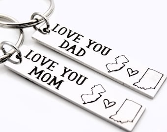 Long Distance Family - Love you Mom and Dad Choose ANY State, Country, or Province - Set of 2