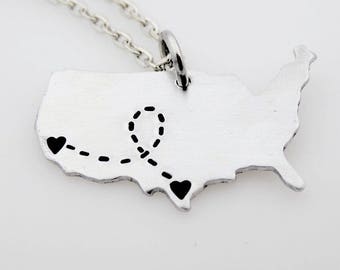 Custom Long Distance Relationship Love Best Friends Friends Keychain Jewelry USA Map States Gift Idea Customize LDR state to state ldrship