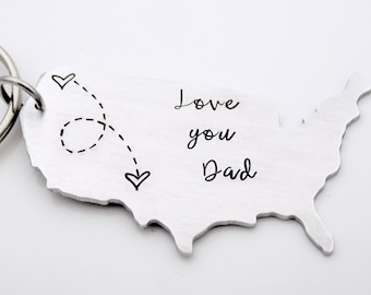 Long Distance Father Gift - Custom with your 2 states USA Keychain