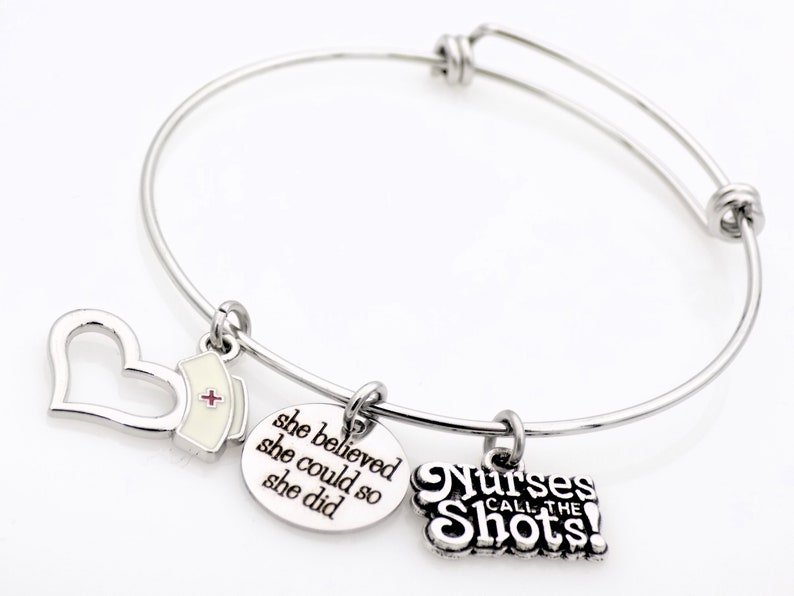 Nurse Gift, Nursing jewelry, Laser engraved adjustable Bangle Bracelet image 2