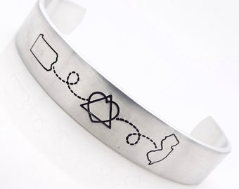 Long distance Adoption Handstamped Cuff - Customized with the states of your choice