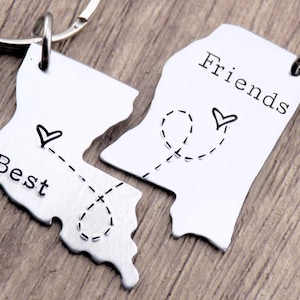 Carte des meilleurs amis Amitié longue distance personnalisée État Porte-clés États-Unis