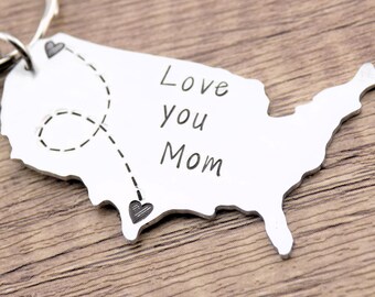 Long Distance Mother Keychain, Custom USA State Map Keychain, Personalized Gift for Mom, Mother's Day Gift, Custom Map Keychain