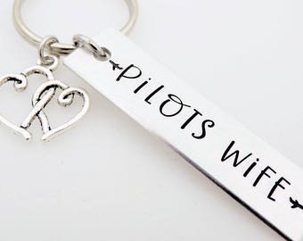 Pilot's wife gift, military pilot wife, handstamped aluminum keychain