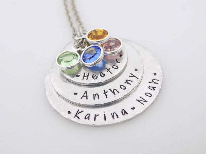 Personalized Hand stamped mothers or grandmother stack with birthstones custom with names gift for mom grandma grandmother nanny image 2